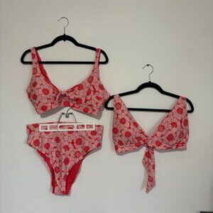 Aerie Pink Floral Bikini Bathing Suit Tops and Bottom - Size XL - XXL